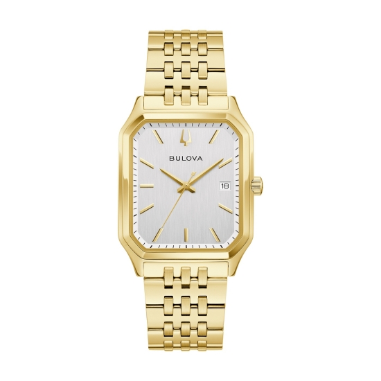 Bulova Herrenuhr Quarz Edelstahl Rechteckig Goldfarben Saphirglas 32mm 97B236