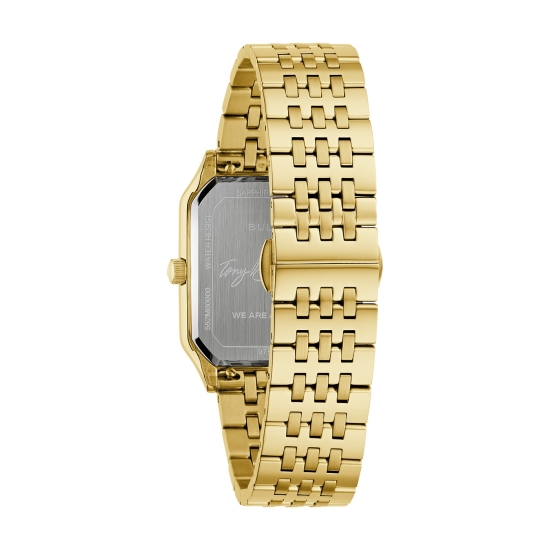 Bulova Herrenuhr Quarz Edelstahl Rechteckig Goldfarben Saphirglas 32mm 97B236