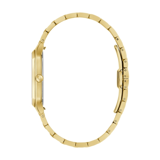Bulova Herrenuhr Quarz Edelstahl Rechteckig Goldfarben Saphirglas 32mm 97B236
