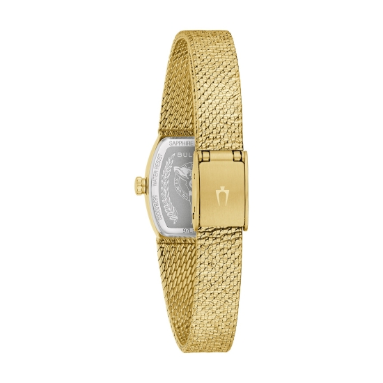 Bulova Damenuhr Quarz Edelstahl Saphirglas Goldfarben Klein 97L184