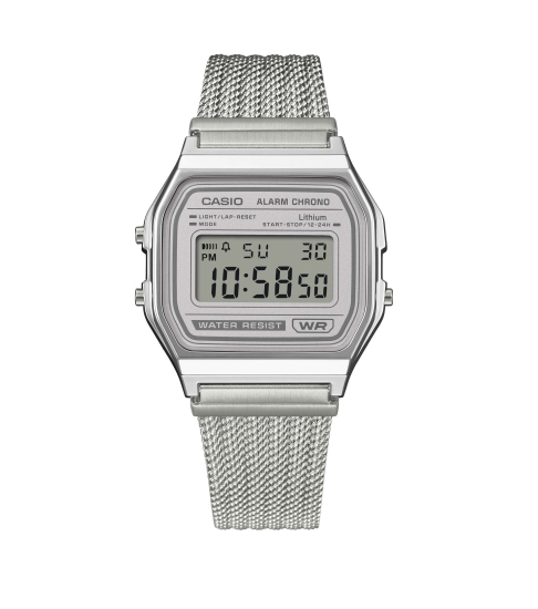 Casio Damenuhr Unisex Retro Digital Mesharmband Grau A158WEM-7EF