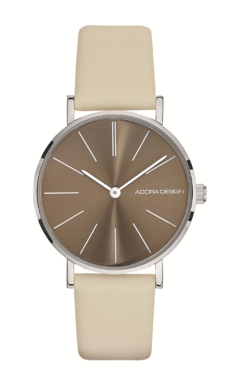 Adora Design Damenuhr Edelstahl Quarz Leder Beige Braun AD8820