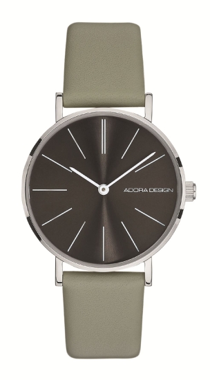 Adora Design Damenuhr Edelstahl Quarz Leder Grau AD8821