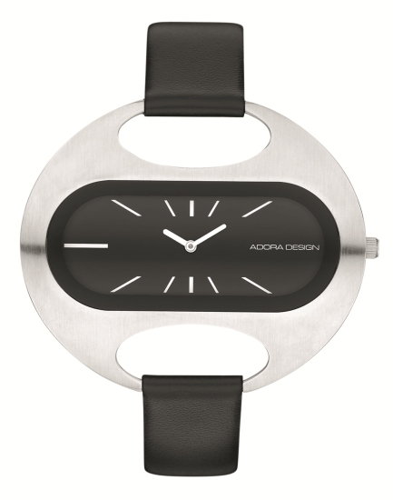 Adora Design Damenuhr Quarz Oval Leder Schwarz 55mm AD8842