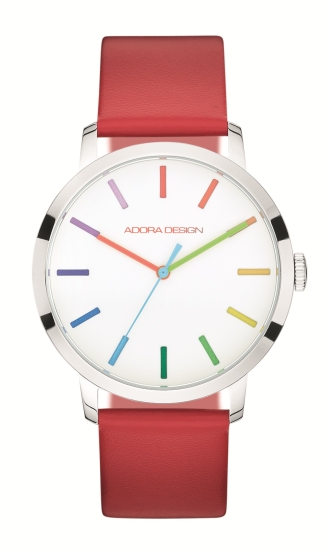 Adora Design Damenuhr Edelstahl Quarz Leder Rot 40mm AD8843