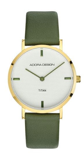 Adora Design Damenuhr Titan Titanium Goldfarben Leder Grün AD8855