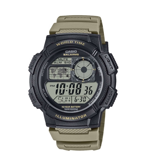 Casio Herrenuhr Digital Beige Alarm Licht 42 mm AE-1000W-5AVEF