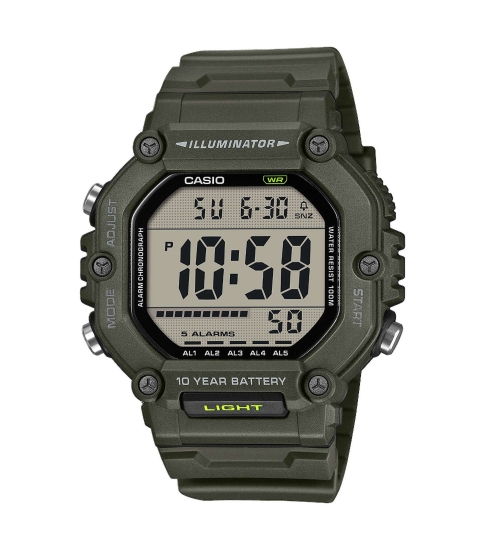 Casio Herrenuhr Digital Licht Alarm 10BAR Groß Grün langes Band AE-1600HX-3AVEF