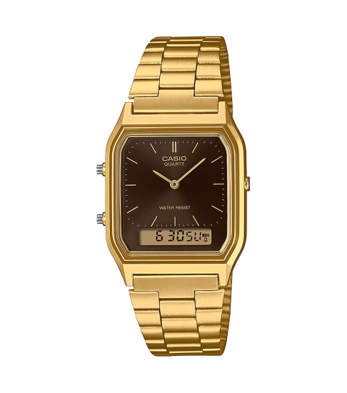Casio Herrenuhr Retro Edelstahlband Goldfarben Braun AQ-230GA-5AMQYES