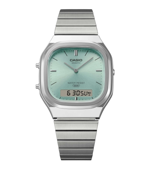 Casio Unisex Uhr Retro Analog/Digital Edelstahlband Hellblau AQ-240E-2AEF