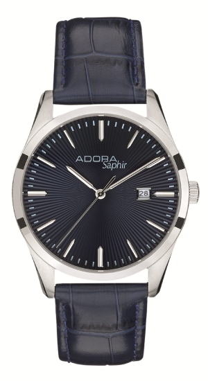 Adora Herrenuhr Quarz Saphirglas Datum Leder Blau 38mm AS4849