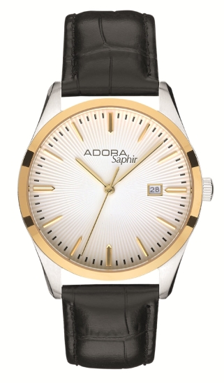 Adora Herrenuhr Saphirglas Datum Bicolor Leder Schwarz 38mm AS4850