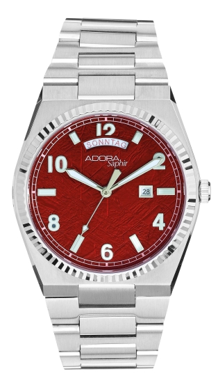 Adora Herrenuhr Edelstahl Saphirglas Datum Tag Rot 40mm AS4904