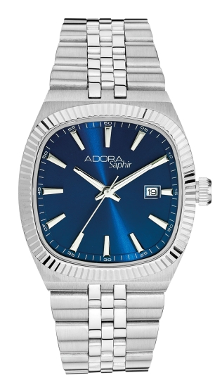 Adora Herrenuhr Edelstahl Quarz Saphirglas Datum Blau 37mm AS4905