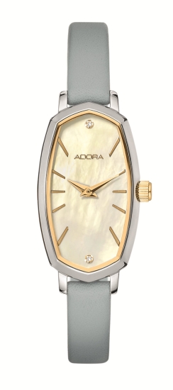 Adora Design Damenuhr Datum Quarz Leder Grau Bicolor 19mm AT5768