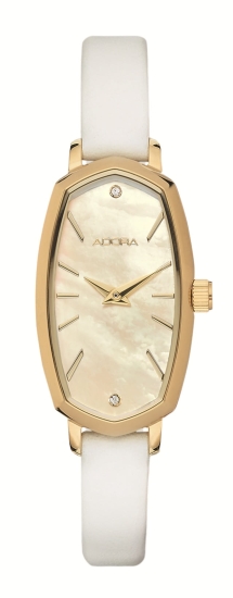 Adora Damenuhr Datum Quarz Leder Weiß Goldfarben 19mm AT5770