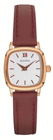 Adora Damenuhr Edelstahl Quarz Leder Quadrat Rot Klein AT5775