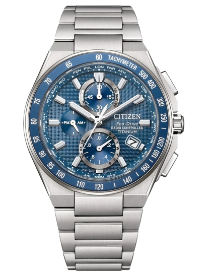 Citizen Herrenuhr Funkuhr Solar Titan Saphirglas Blau 10BAR AT8396-59L
