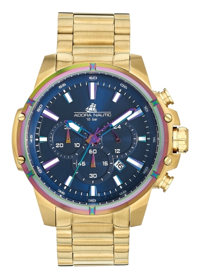 Adora Herrenuhr Chronograph Goldfarben Datum 46mm 10BAR AN2391