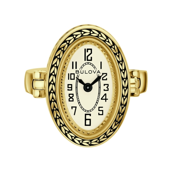 Bulova Damenuhr Ringuhr Edelstahl Saphirglas Goldfarben 97L188