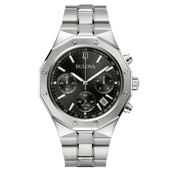 Bulova Herrenuhr Edelstahl Chrono Datum 44mm Schwarz 96B410