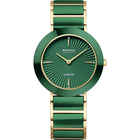 Bering Damenuhr Quarz Saphirglas Keramik Grün Goldfarben 11435-738