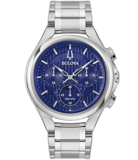 Bulova Herrenuhr Curv Chrono Saphirglas Gewölbt 44mm Blau 96A302