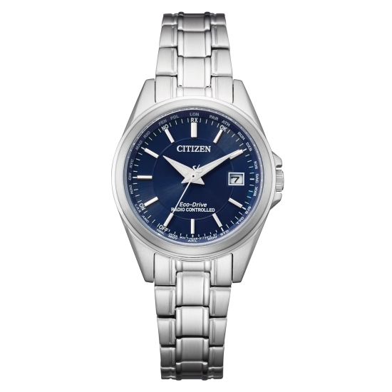 Citizen Damenuhr Funk Solar Saphirglas Datum Blau 29mm EC1180-81L