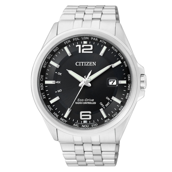 Citizen Herrenuhr Funkuhr Solar Saphirglas Datum Schwarz 10BAR CB0010-88E
