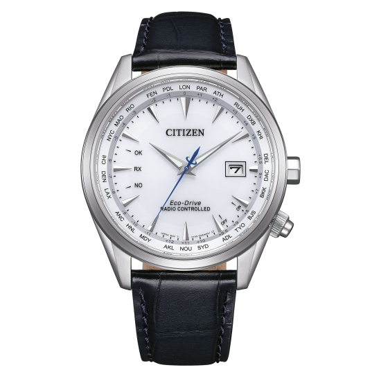 Citizen Herrenuhr Funkuhr Solar Saphirglas Datum 10BAR Leder CB0270-10A