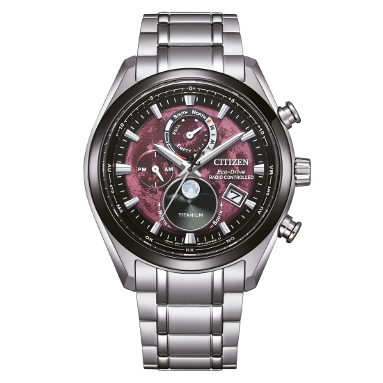 Citizen Herrenuhr Funk Solar Titan Mondphase Saphirglas Rot BY1018-80X