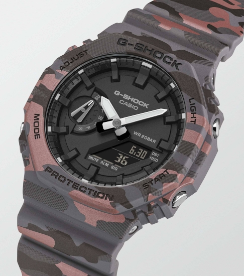 Preview: Casio G-SHOCK Herrenuhr Licht Camouflage Grau GA-2100CM-8AER