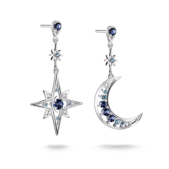 THOMAS SABO Ohrstecker Ohrhänger 925er Silber Stern Mond Blau H2379-166-1