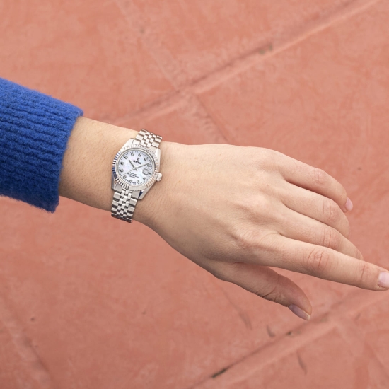 Preview: Festina Damenuhr Edelstahl Datum Saphirglas 10BAR Perlmutt 29mm F20087/1