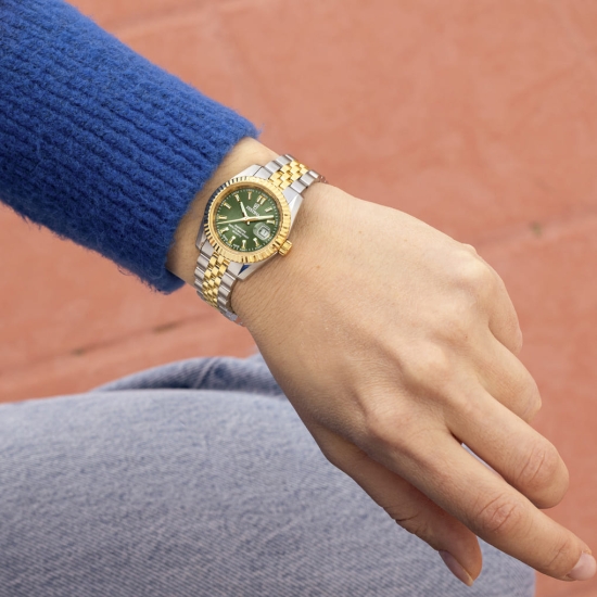 Preview: Festina Damenuhr Edelstahl Datum Saphirglas Bicolor Grün 29mm F20088/4