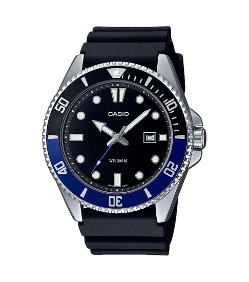Casio Herrenuhr Quarz Edelstahl Schwarz Datum 20BAR MDV-107-1A2VEF