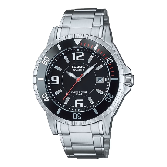 Casio Herrenuhr Edelstahl Datum 20BAR Schwarz 40mm MTD-1053D-1AVES