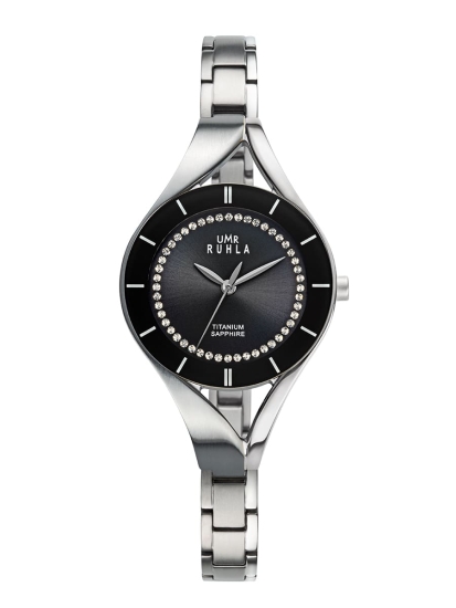 UMR Ruhla Damenuhr Titan Halbspange Saphirglas Schwarz 29mm 26116