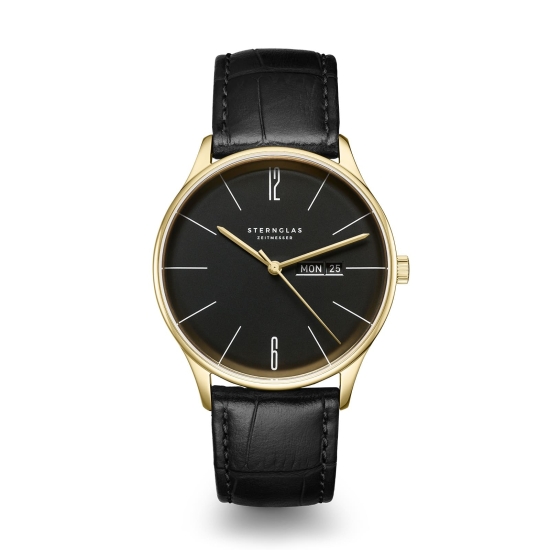 Sternglas Herrenuhr Berlin Saphirglas Schwarz Leder 38mm S01-BE04-HE03