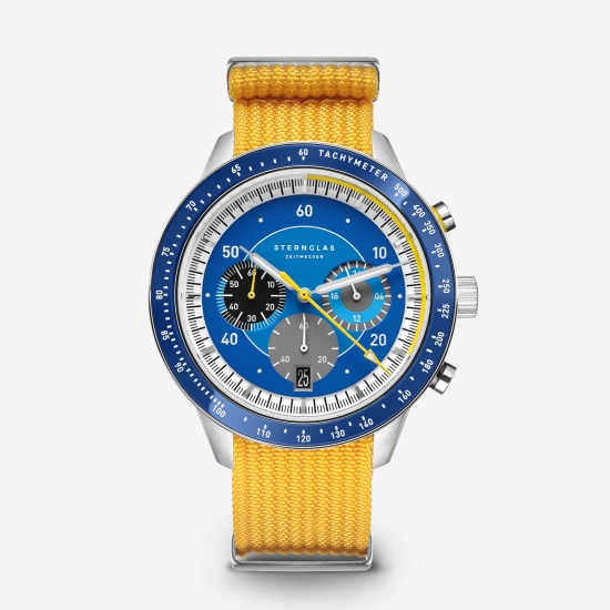 Sternglas Tachymeter 2.0 dunkelblau Herrenuhr Chrono Gelb S01-TM06-FI01