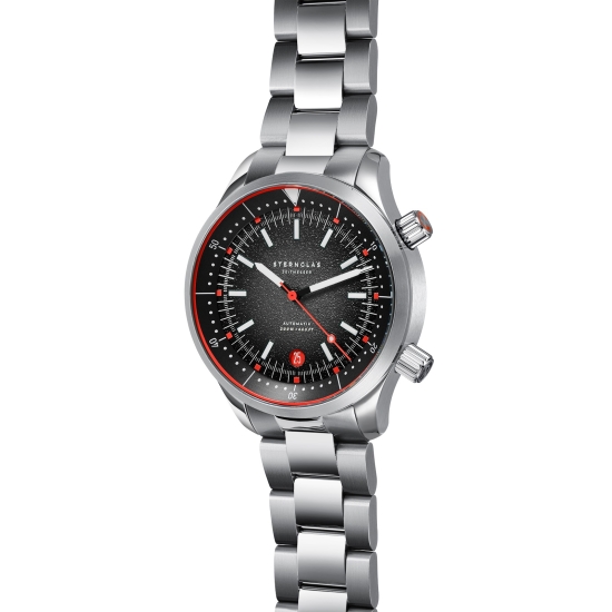Sternglas Merion Schwarz Rot Herrenuhr Taucher Wechselband S02-ME03-SET
