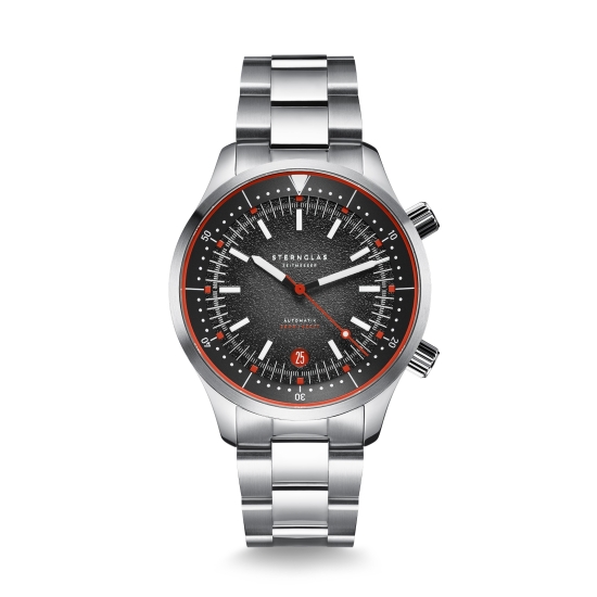 Sternglas Merion Schwarz Rot Herrenuhr Taucher Wechselband S02-ME03-SET