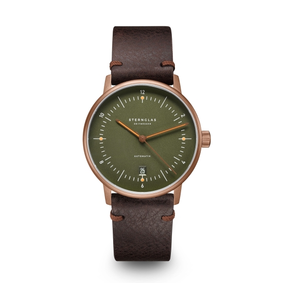 Sternglas Herrenuhr Naos Automatik Dunkelgrün Bronze Leder 38mm S02-NA35-VI17