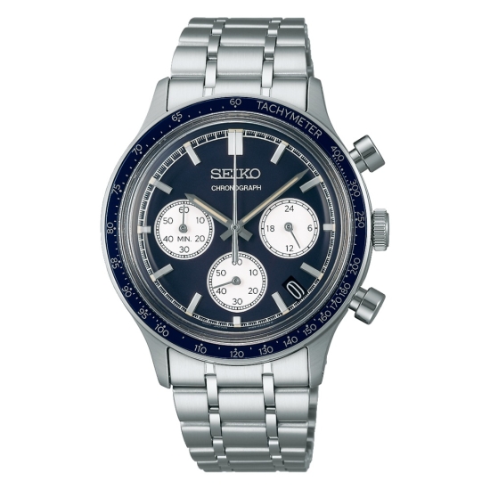 Seiko Herrenuhr Chronograph Edelstahl Datum Blau 5BAR SSB477P1