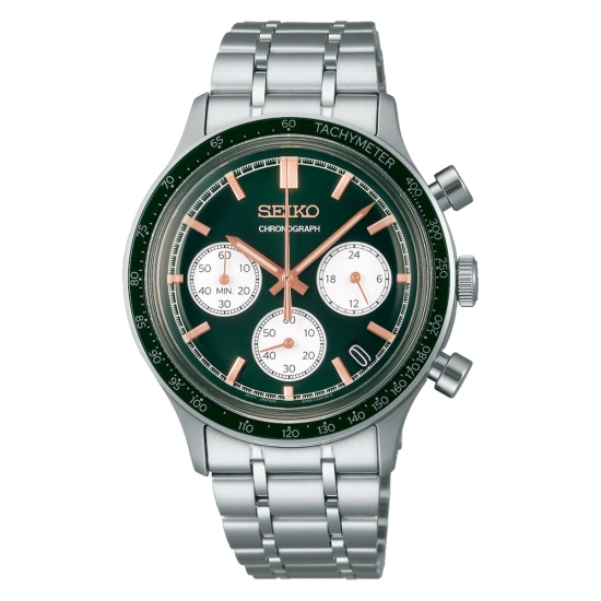 Seiko Herrenuhr Chronograph Edelstahl Datum Grün 5BAR SSB481P1