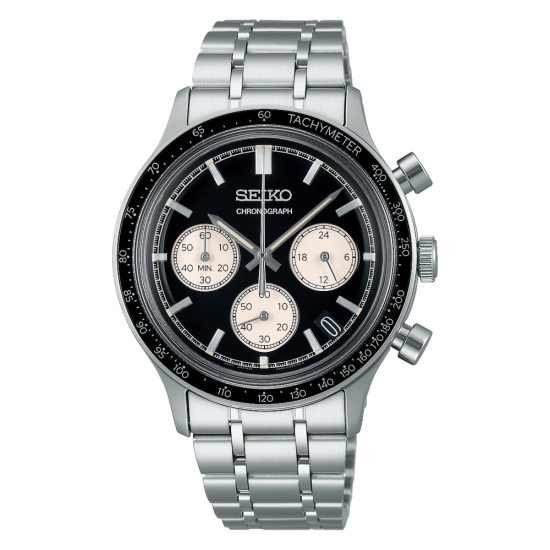 Seiko Herrenuhr Chronograph Edelstahl Datum Schwarz 5BAR SSB479P1