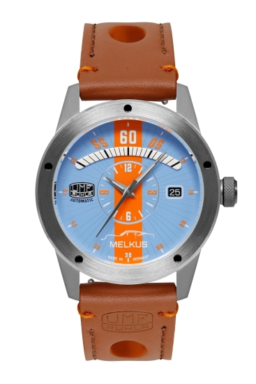 UMF Ruhla Melkus Herrenuhr Automatik Saphirglas Blau Orange 1862-3