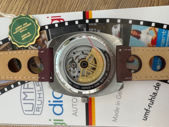 UMF Ruhla Herrenuhr Automatik Scheibenuhr Limited Dunkelrot 1434-5