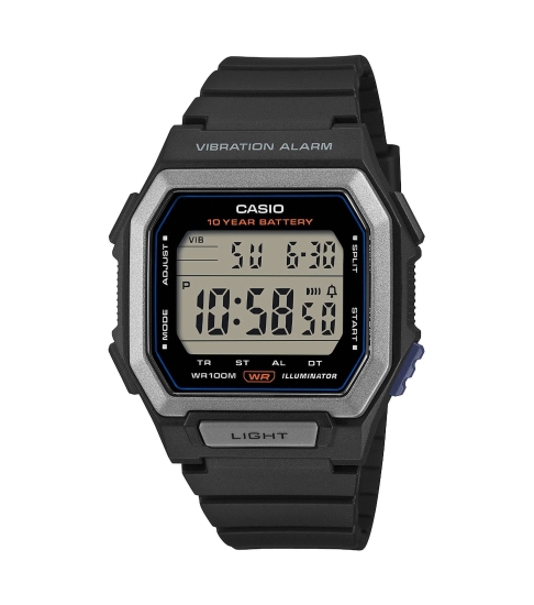 Casio Herrenuhr Digital Licht Vibrationsalarm 10 BAR Schwarz W-738H-1AVEF