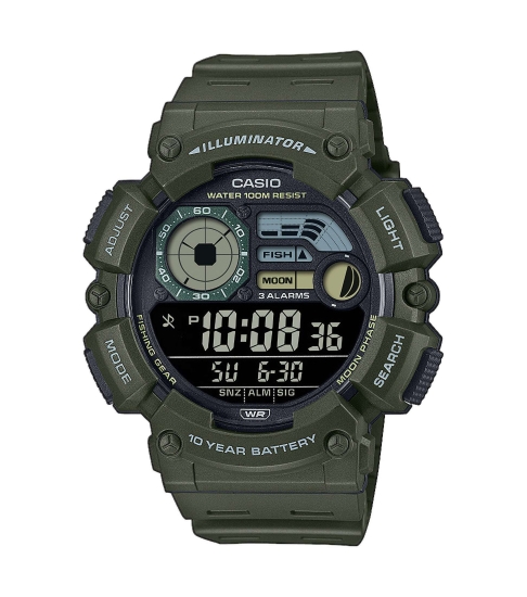 Casio Herrenuhr Digital Mondphase Grün 10BAR Groß WS-1500H-3BVEF